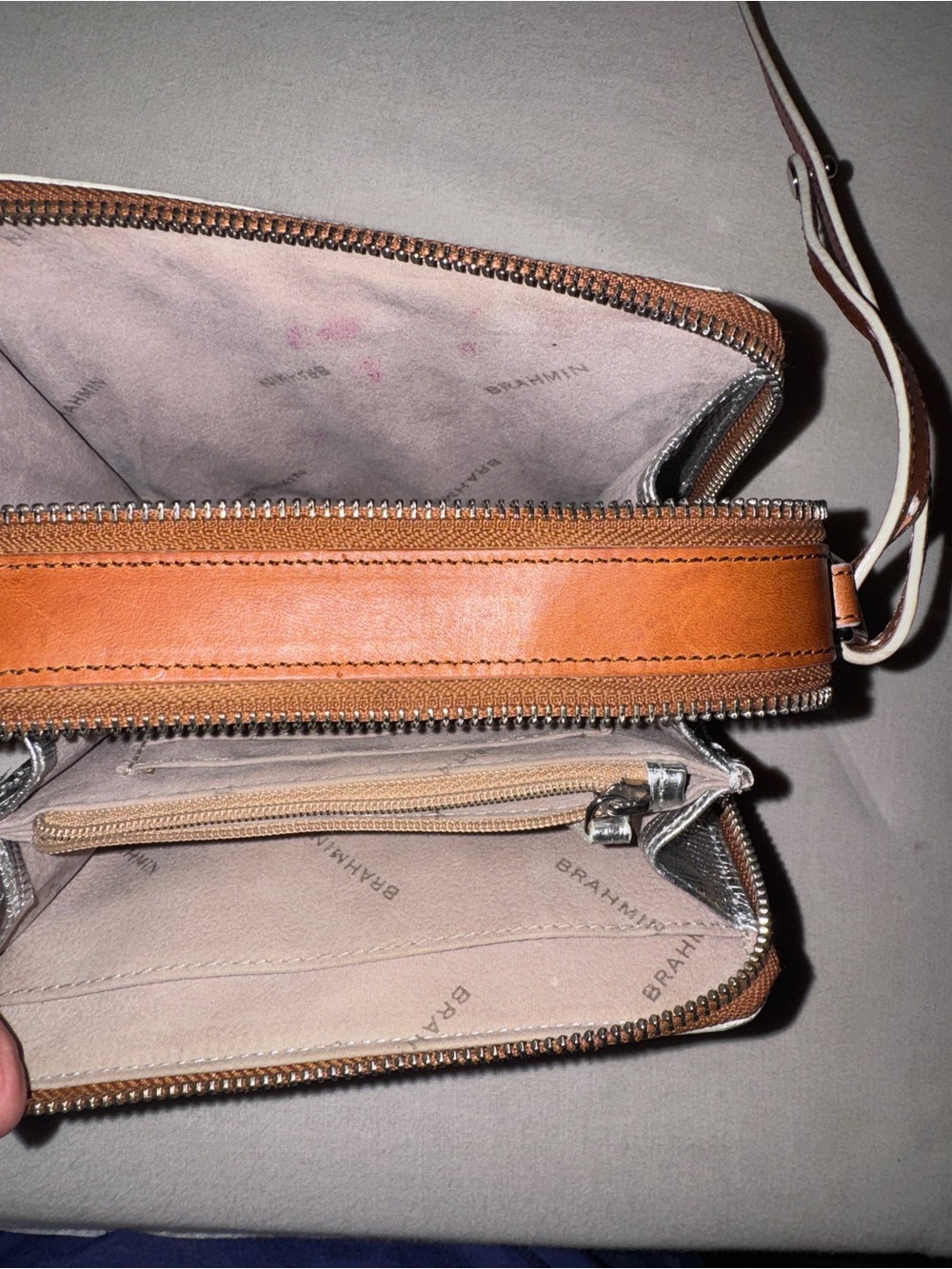 Brahmin Silver Metallic Brown Leather Lizard Embossed Crossbody Organizer Bag - Picture 7 of 15